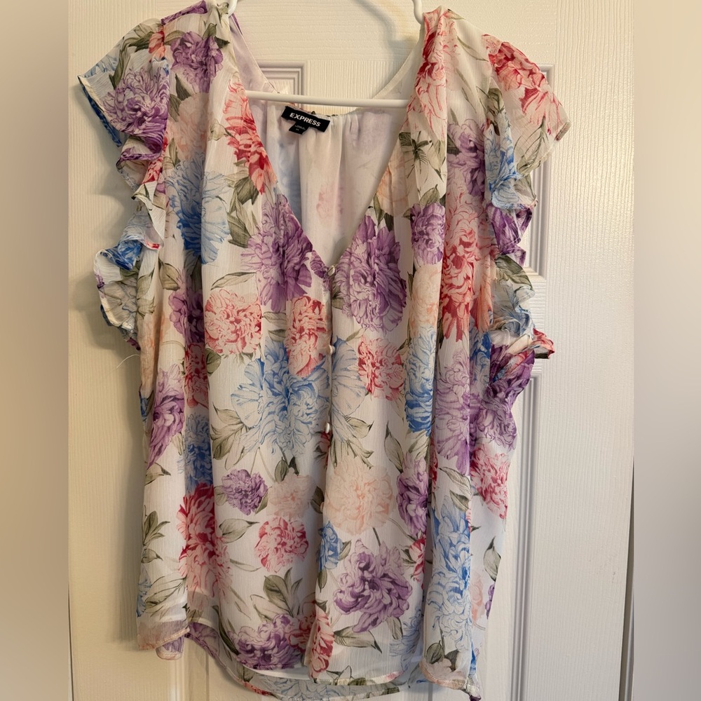 Express Floral Ruffle Blouse - Multicolor